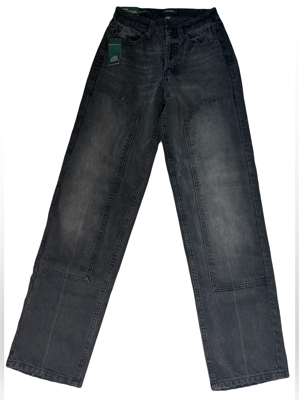 Washed Black Wide Leg Carpenter Jeans High Rise Utility Panel Baggy Y2K Grunge